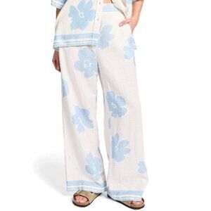NWT ACADEMY Brand Australia SZ M Women's BRONSON PANT Linen Blend White/Blue